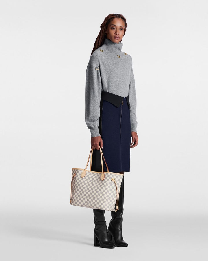 LV Neverfull MM Tote Bag Damier Azur Canvas Rose Ballerine Pink 12.2in/31cm For Women N41605