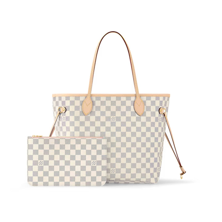 LV Neverfull MM Tote Bag Damier Azur Canvas Rose Ballerine Pink 12.2in/31cm For Women N41605