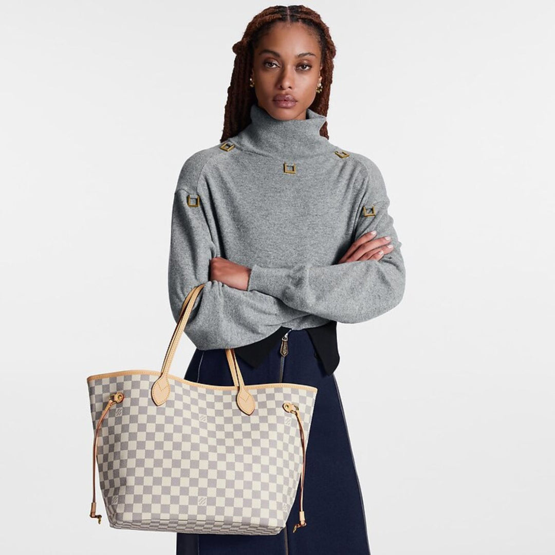 LV Neverfull MM Tote Bag Damier Azur Canvas Rose Ballerine Pink 12.2in/31cm For Women N41605