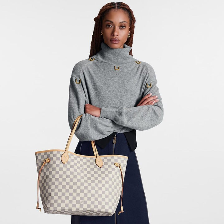 LV Neverfull MM Tote Bag Damier Azur Canvas Rose Ballerine Pink 12.2in/31cm For Women N41605